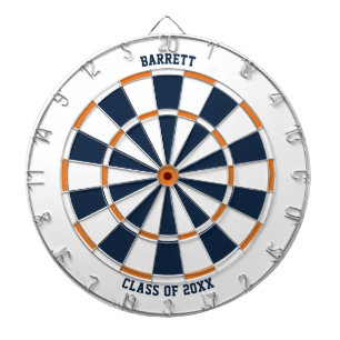 Personalized Gift for Grads   White Blue Orange Dartboard