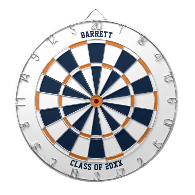 Personalized Gift for Grads | White Blue Orange Dartboard (Front)