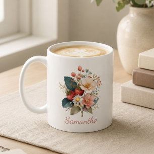 Personalized Gift for Her Berry Floral Name Coffee Mug