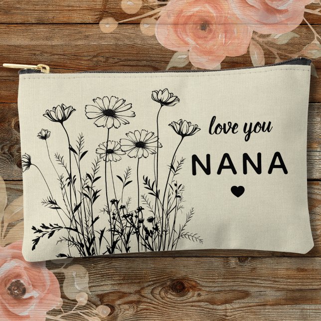 Personalized Gift For Nana Floral Wildflowers Accessory Pouch (Creator Uploaded)