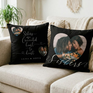 Personalized Gift For Sisters Heart Photo Keepsake Throw Pillow