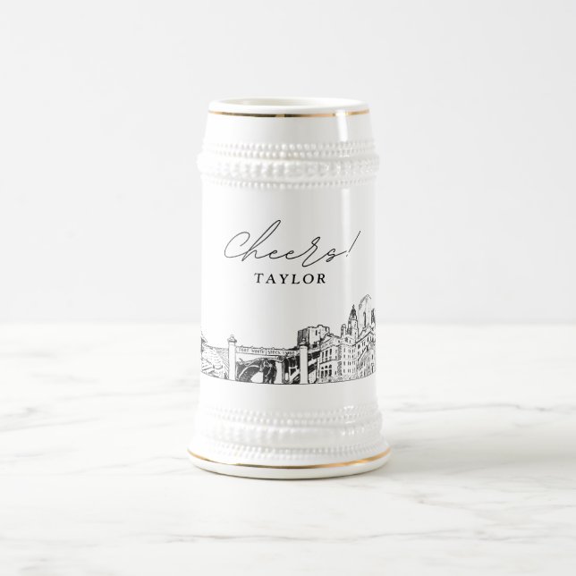 Personalized Gift Fort Worth Skyline Sketch Beer Stein (Center)