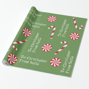 Personalized Gift From Santa Christmas Candy Green Wrapping Paper