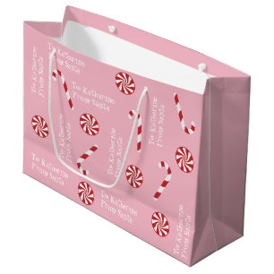 Personalized Gift From Santa Christmas Candy Pink Large Gift Bag