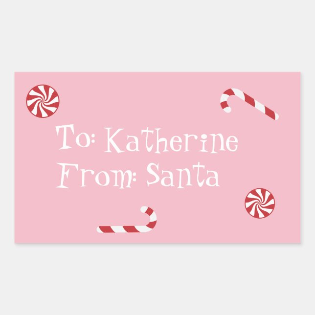 Personalized Gift From Santa Christmas Candy Pink Sticker (Front)