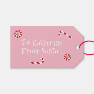 Personalized Gift From Santa Christmas Candy Pink Tags