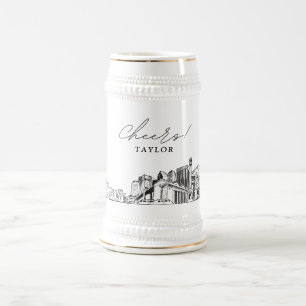 Personalized Gift Jacksonville Skyline Sketch Beer Stein
