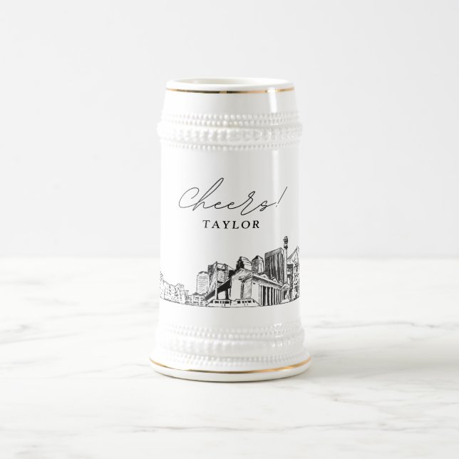 Personalized Gift Jacksonville Skyline Sketch Beer Stein (Center)