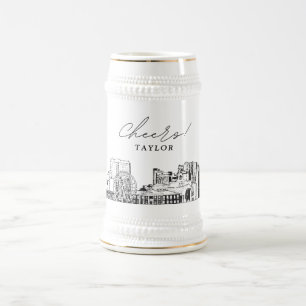 Personalized Gift Myrtle Beach Skyline Sketch Beer Stein