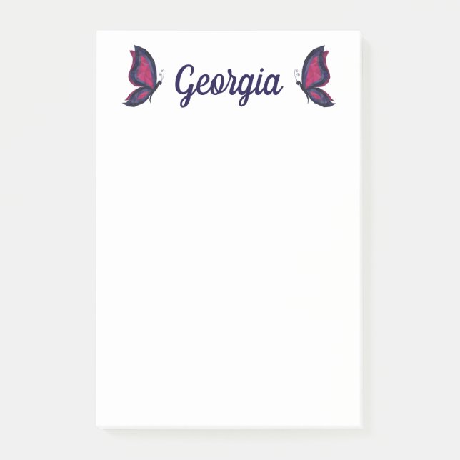 Personalized gift, name butterfly wings post-it notes (Front)