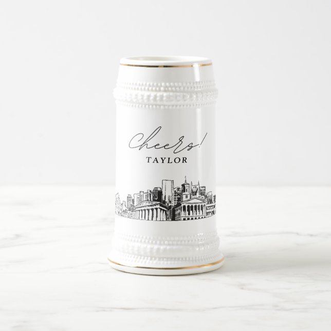 Personalized Gift Nashville Skyline Sketch Beer Stein (Center)
