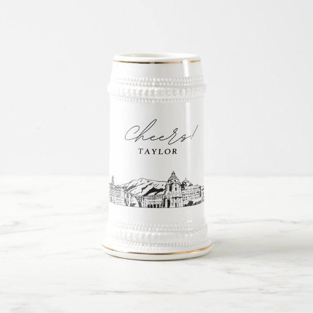 Personalized Gift Pasadena Skyline Sketch Beer Stein (Center)