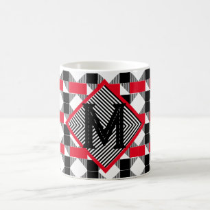 Personalized Gift Red Black Geometric Monogram Coffee Mug