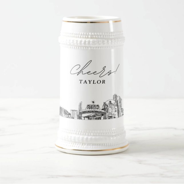 Personalized Gift Reno Skyline Sketch Beer Stein (Reno bridesmaids gift)