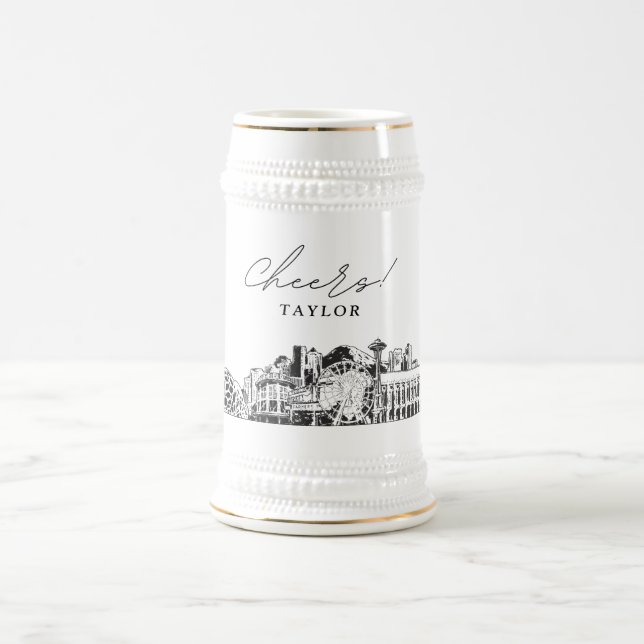 Personalized Gift Seattle Skyline Beer Stein (Center)