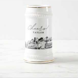 Personalized Gift Seattle Skyline Beer Stein