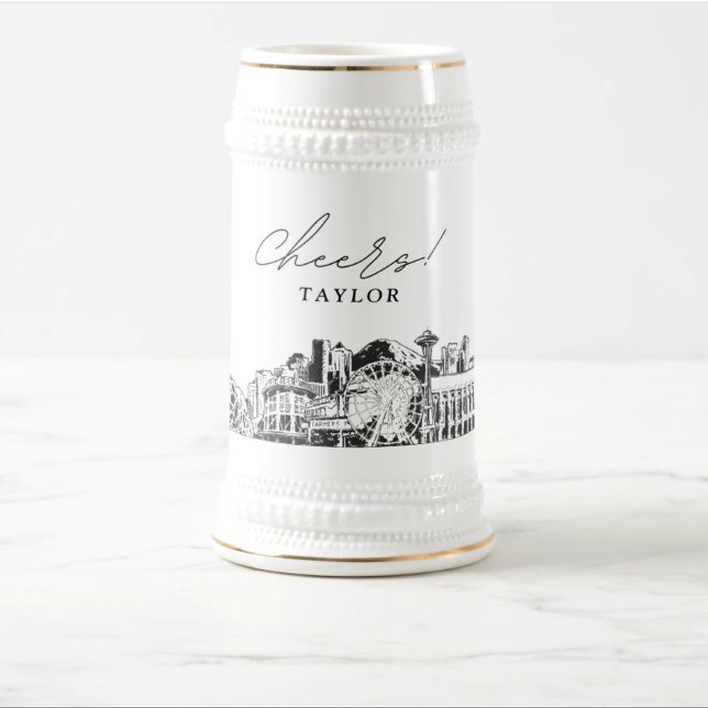 Personalized Gift Seattle Skyline Beer Stein (Seattle bridesmaids gift)