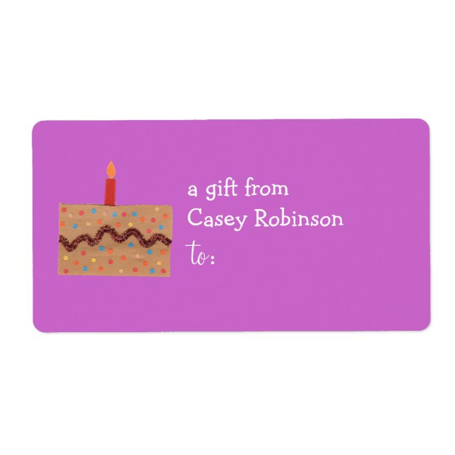 Personalized gift tag label -- birthday cake theme (Front)