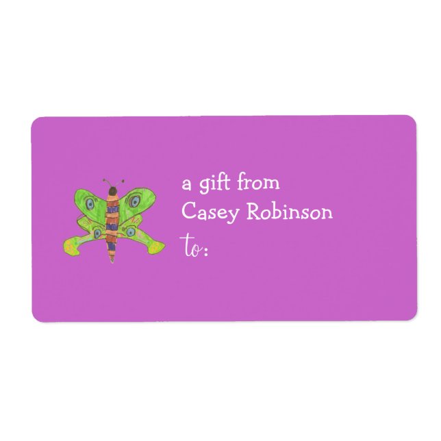 Personalized gift tag label -- butterfly theme (Front)
