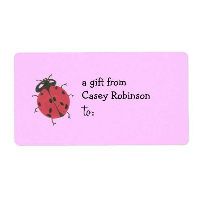 Personalized gift tag label -- ladybug theme (Front)