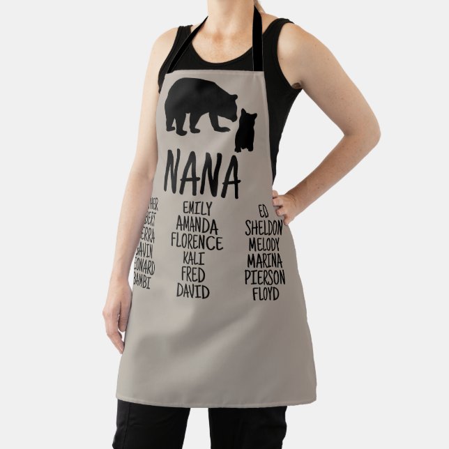 Personalized Gift With Grandkid's Names Nana Bear Apron (Insitu)