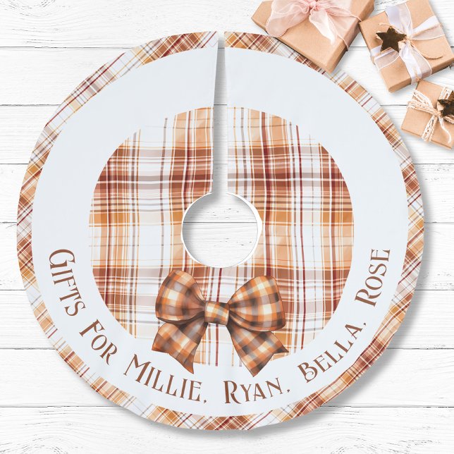 Personalized Gifts For Kid Name Boho Natural Plaid Brushed Polyester Tree Skirt ( Personalized Gifts For Kid Name Boho Natural Plaid Brushed Tree Skirt orange brown natural farm lux)