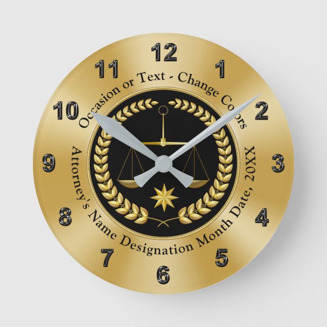 Personalized Gifts for Lawyers Passing the Bar Round Clock (Front)