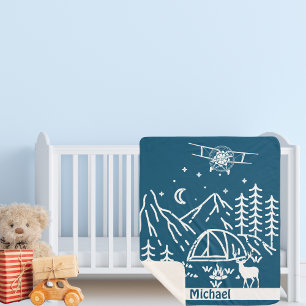 Personalized Gifts Woodland Mountain Airplane Sherpa Blanket