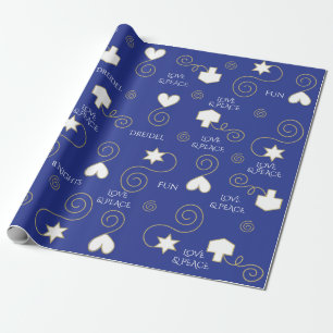 Personalized Giftwrap Dreidels & Hearts 2 Wrapping Paper