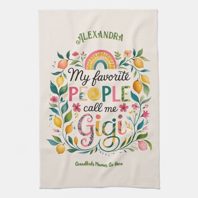 ❤️Personalized GIGI Gifts Add Grandkids Names Kitchen Towel (Vertical)