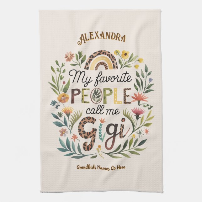 ❤️Personalized GIGI Gifts Add Grandkids Names Kitchen Towel (Vertical)