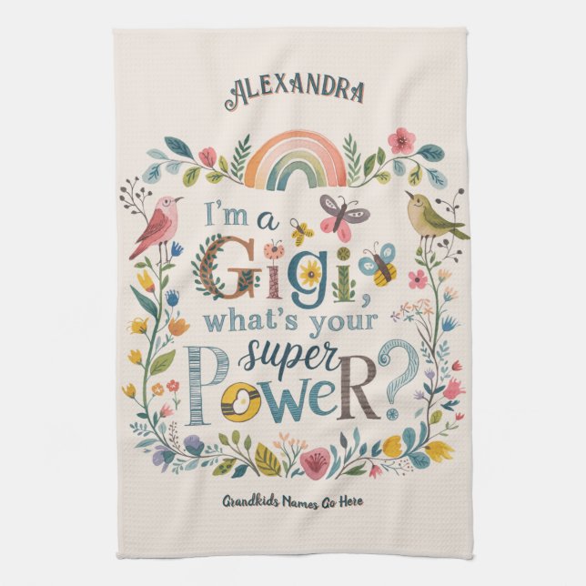❤️Personalized GIGI Gifts Add Grandkids Names Kitchen Towel (Vertical)