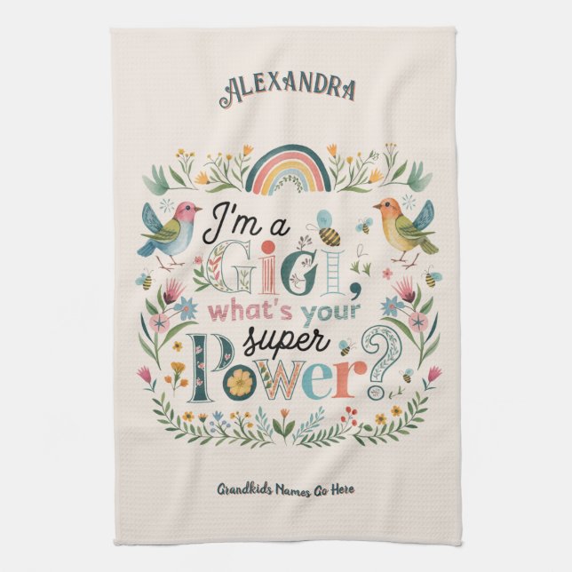 ❤️Personalized GIGI Gifts Add Grandkids Names Kitchen Towel (Vertical)