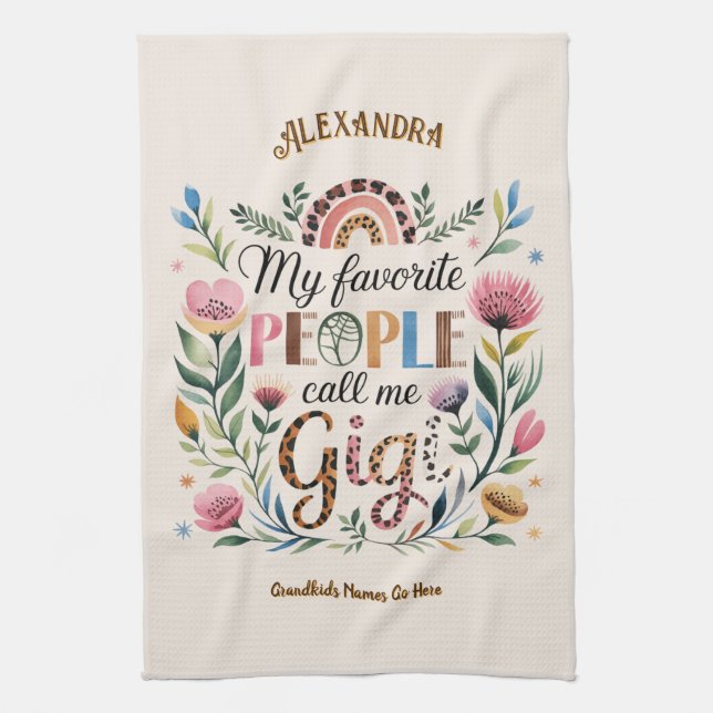 ❤️Personalized GIGI Gifts Add Grandkids Names Kitchen Towel (Vertical)