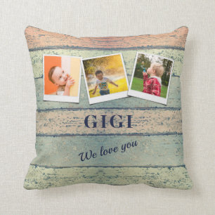 Personalized Gigi Grandchildren 3 Photo Collage Throw Pillow