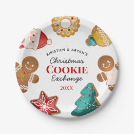 Personalized Gingerbread Christmas Cookie Exchange Paper Plate