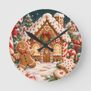 Personalized Gingerbread Christmas with Candy,cake Round Clock