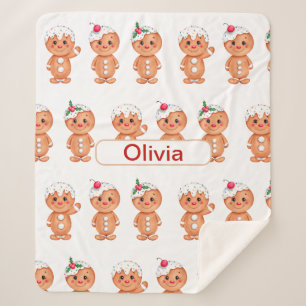 Personalized Gingerbread Cookie Christmas Xmas Sherpa Blanket