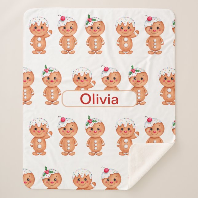 Personalized Gingerbread Cookie Christmas Xmas Sherpa Blanket (Front)