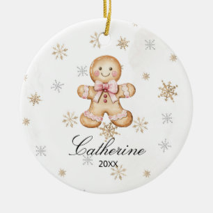 Personalized Gingerbread Cookie Winter Snowflake Ceramic Ornament