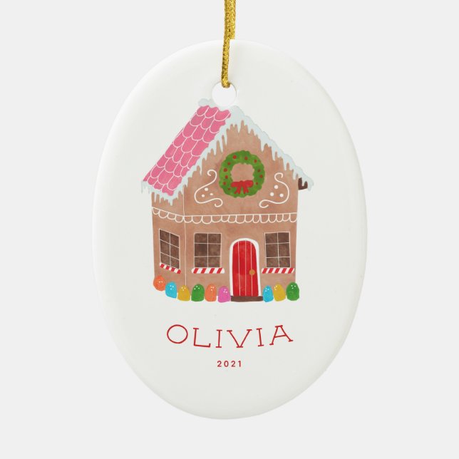 Personalized Gingerbread House Ceramic Ornament (Front)