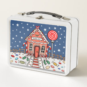Personalized Gingerbread House Metal Lunch Box
