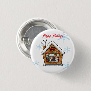 Personalized Gingerbread House Snowflakes Holidays 1 Inch Round Button