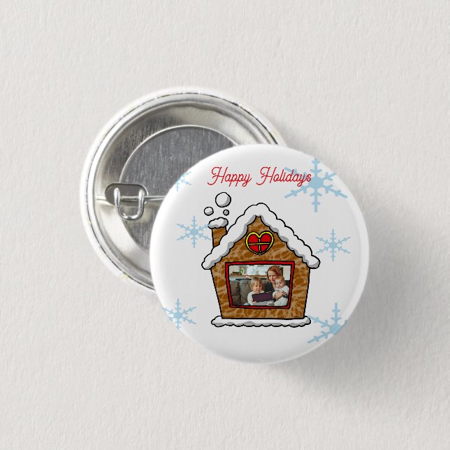 Personalized Gingerbread House Snowflakes Holidays 1 Inch Round Button (Front & Back)