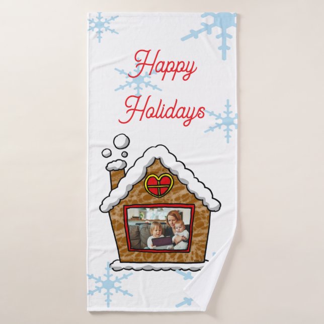Personalized Gingerbread House Snowflakes Holidays Bath Towel (Bath Towel)