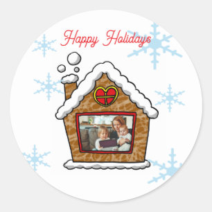 Personalized Gingerbread House Snowflakes Holidays Classic Round Sticker