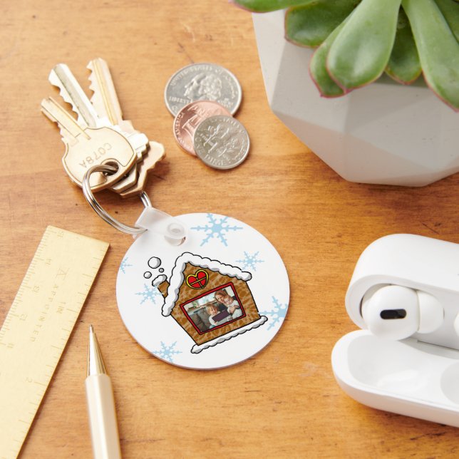 Personalized Gingerbread House Snowflakes Holidays Keychain (Desk)
