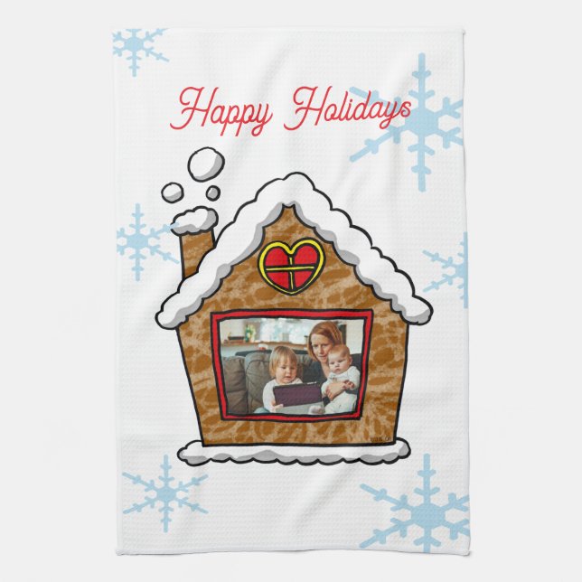 Personalized Gingerbread House Snowflakes Holidays Kitchen Towel (Vertical)