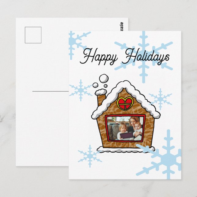 Personalized Gingerbread House Snowflakes Holidays Postcard (Front/Back)