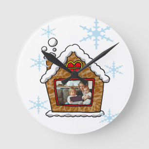 Personalized Gingerbread House Snowflakes Holidays Round Clock